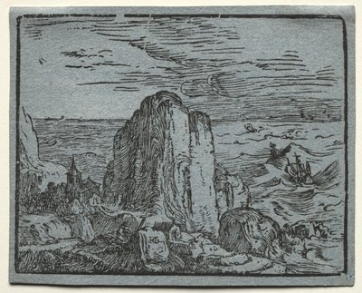 Quatre petits paysages : N°4, Falaise sur le rivage - Hendrick Goltzius