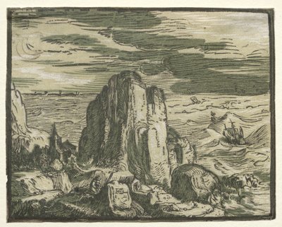 Quatre petits paysages : No. 4, Falaise sur le rivage - Hendrick Goltzius
