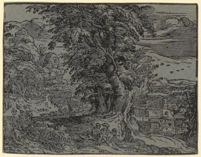 Paysage avec couple assis et berger, planche 2 de la série « Quatre petits paysages » - Hendrick Goltzius