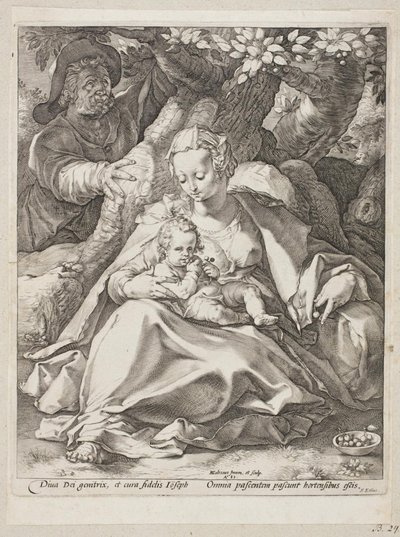 Repos pendant la fuite en Égypte sous un cerisier - Hendrick Goltzius