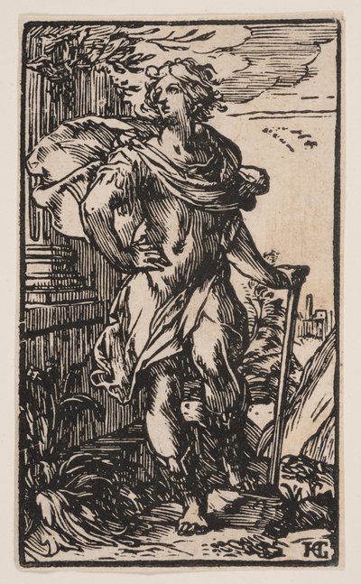 Jeune homme debout avec une canne - Hendrick Goltzius