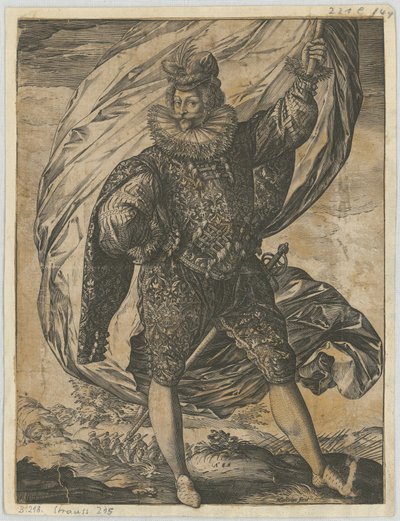 Porte-drapeau debout, la tête tournée vers la gauche - Hendrick Goltzius