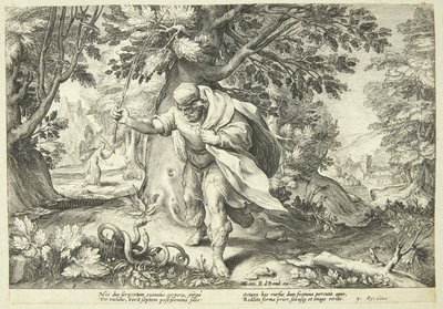 Tirésias frappe deux serpents accouplés avec son bâton - Hendrick Goltzius