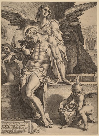 Le corps du Christ soutenu par des anges - Hendrick Goltzius