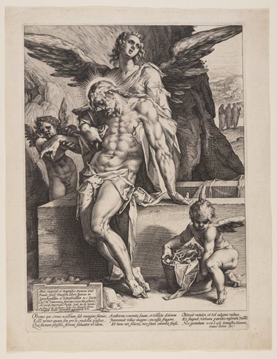 Le sauveur mort soutenu par un ange - Hendrick Goltzius