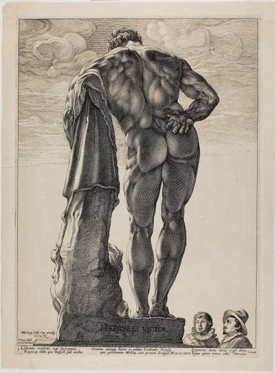 Hercule Farnèse, planche une des Trois célèbres sculptures antiques - Hendrick Goltzius