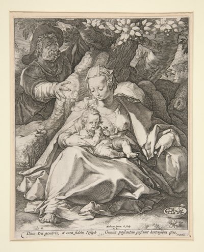 La Sainte Famille sous le cerisier / Repos pendant la fuite en Égypte sous un cerisier - Hendrick Goltzius