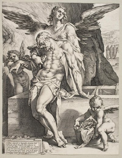Le corps du Christ soutenu par un ange - Hendrick Goltzius