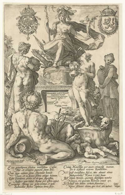 Page de titre pour la série de gravures Les héros romains - Hendrick Goltzius