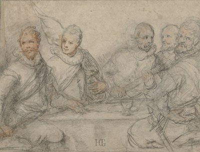 Cinq officiers, étude pour un banquet de tireurs - Hendrick Goltzius