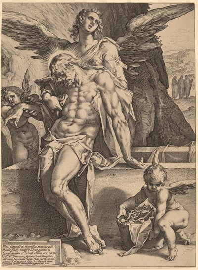Le Corps du Christ soutenu par des anges - Hendrick Goltzius, after Bartholomaeus Spranger