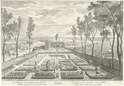 Avril, avec une compagnie dans un jardin (Avrilis) - Hendrick Hondius (I)