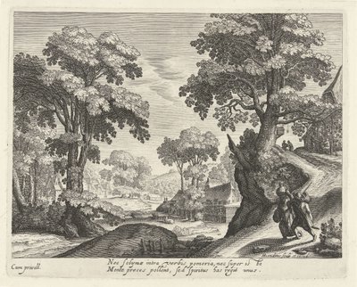 Paysage avec un couple de paysans sur un chemin de campagne - Hendrick Hondius (I)