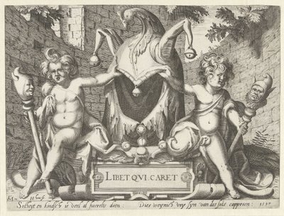 Deux putti avec un bonnet de fou - Hendrick Hondius (I)