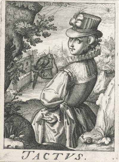 Le toucher (Tactus), une femme avec un oiseau, Tactus (titre sur l