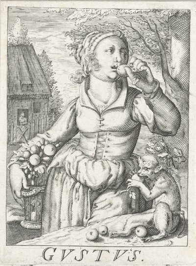 Goût (Gustus), une femme avec des fruits - Hendrick Hondius (rejected attribution)