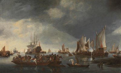 Port avec voiliers et ferry - Hendrick Jacobsz. Dubbels