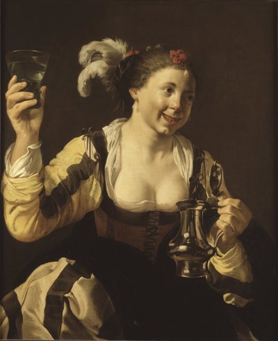 Une fille tenant un verre (le goût, série des cinq sens) - Hendrick Jansz Terbrugghen