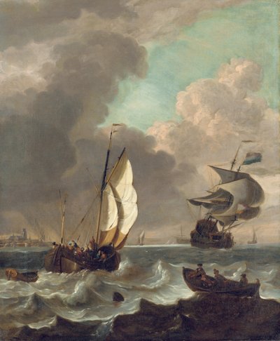 Navires dans une brise forte au large de Dordrecht - Hendrick Rietschoof