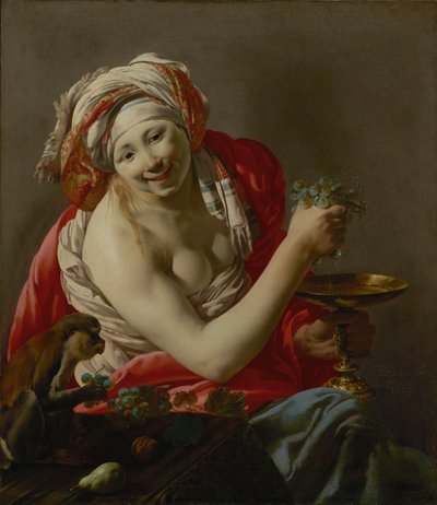 Bacchante avec un singe - Hendrick ter Brugghen