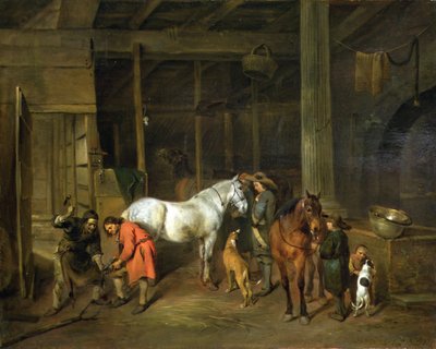 Intérieur avec un maréchal-ferrant - Hendrick Verschuring