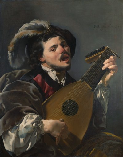 Néerlandais : Zingende lute spelen man Un homme jouant du luth - Hendrick ter Brugghen