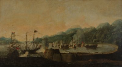 Une escadre hollandaise sous le commandement de Cornelis Simonsz van der Veer attaquant par surprise trois galions portugais dans la baie de Goa Velha, le 30 septembre 1639 - Hendrick van Anthonissen