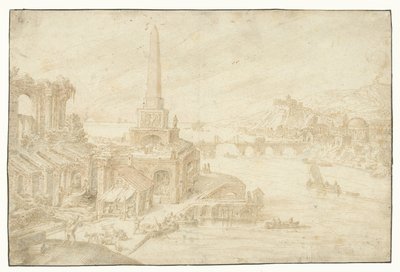 Obélisque à côté de ruines (titre de la série) - Hendrick van Cleve