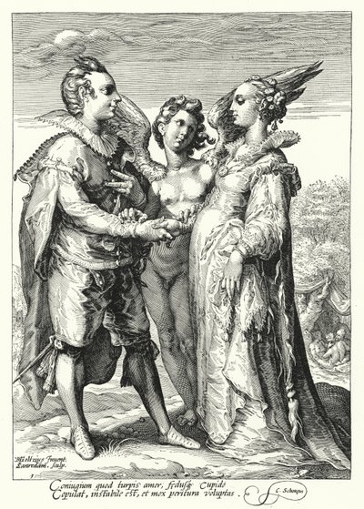 Mariage par amour célébré par Cupidon (gravure) - Hendrik (after) Goltzius