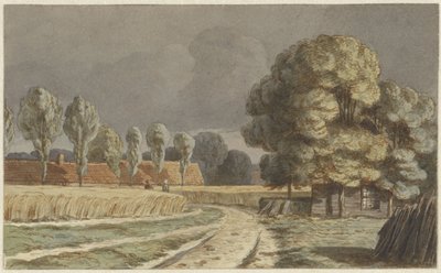 Champ de blé entre des maisons sous un ciel orageux à Hilversum - Hendrik Abraham Klinkhamer