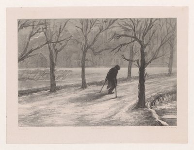Homme avec des béquilles dans un paysage d