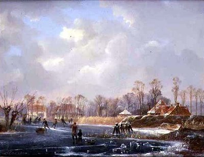 Paysage avec des figures sur une rivière gelée - Hendrik Gerrit ten Cate