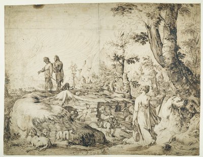 Paysage avec paysans près d