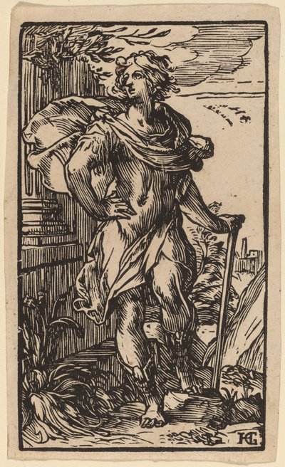 Jeune homme debout avec une canne - Hendrik Goltzius