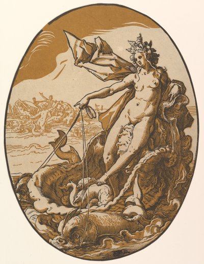 Thétis allongée dans un char géant en forme de coquille tiré par deux créatures marines, 1588-90 - Hendrik Goltzius