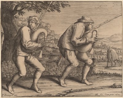 Deux joueurs de cornemuse - Hendrik Hondius I after Pieter Bruegel the Elder