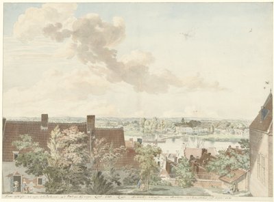 Vue de Nimègue avec un bac sur la rivière - Hendrik Hoogers