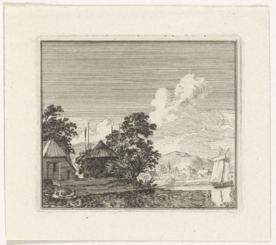 Vue de rivière avec une meule de foin - Hendrik Hoogers