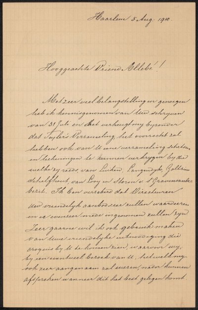 Lettre à August Allebé - Hendrik Jacobus Scholten