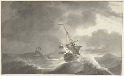 Deux navires en mer par tempête - Hendrik Kobell