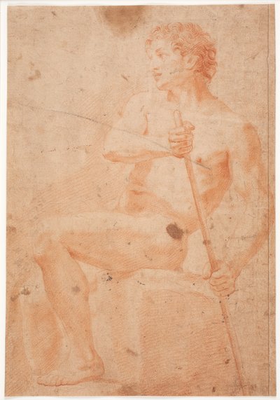 Étude de modèle masculin, assis avec un bâton - Hendrik Krock