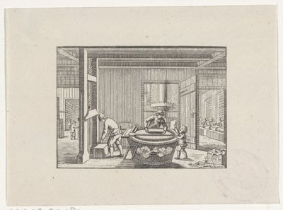 Personnages travaillant dans un atelier de papier - Hendrik Numan