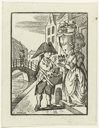 Vendeur de rue de décoration de cheminée avec deux clients - Hendrik Numan
