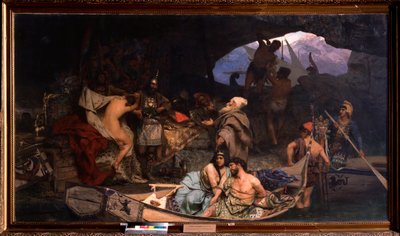 Les corsaires. (Scène où ils rapportent leur butin et leurs prisonniers (otages) dans une grotte). Peinture de Henryk Siemiradzki - Henryk Siemiradzki