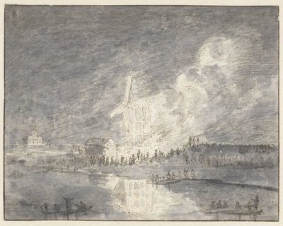 Incendie dans un moulin à la Muiderdijk, vers 1710 - Hendrik Spilman