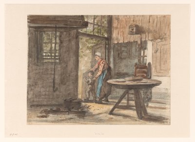 Femme faisant de la couture et enfant - Hendrik Valkenburg
