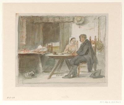 Homme écrivant et une femme à une table - Hendrik Valkenburg