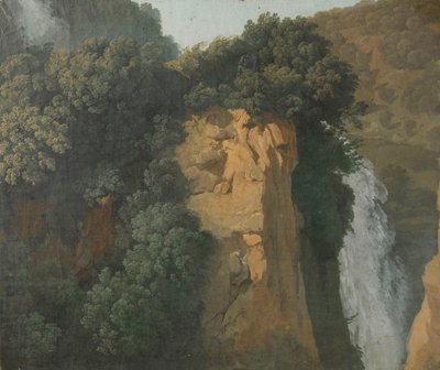 Falaises envahies par la végétation avec une cascade en Italie, peut-être à Tivoli - Hendrik Voogd (attributed to)