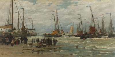 Bateaux de pêche dans les vagues déferlantes - Hendrik Willem Mesdag