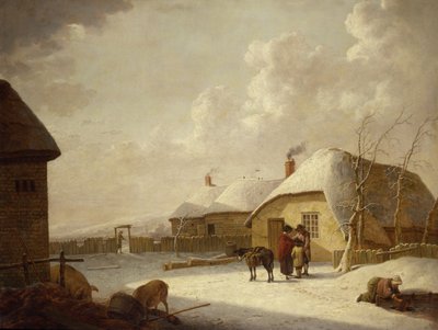 Figures Devant un Cottage dans la Neige - Hendrik Willem Schweickardt